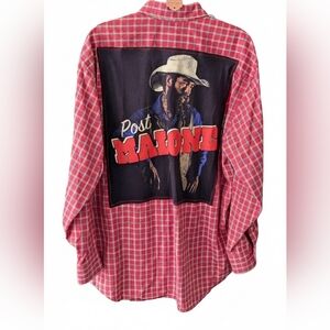 POST MALONE Upcycled Plaid Shirt Hand Crafted